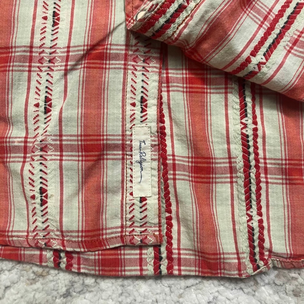 True Religion Plaid Western Snap Button Shirt Womens M Blue Brown Long Sleeve - Picture 5 of 12